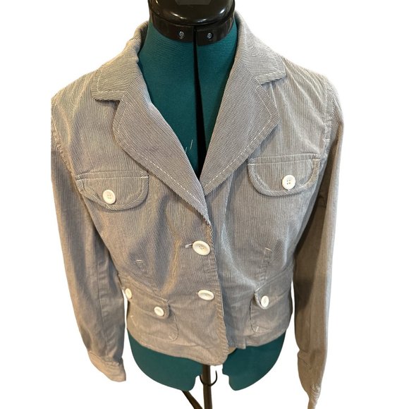 Rafaella Blue & White Striped Single-Breasted Jacket Button-Down Women's Size 10 - Picture 5 of 14